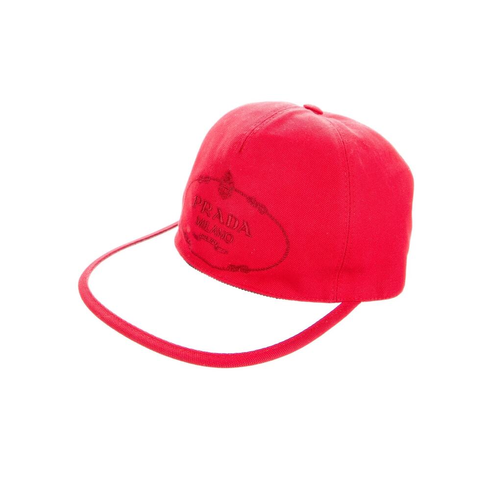 Prada Logo Crest Embroidered Baseball Cap with Clear PVC Brim Red Size S